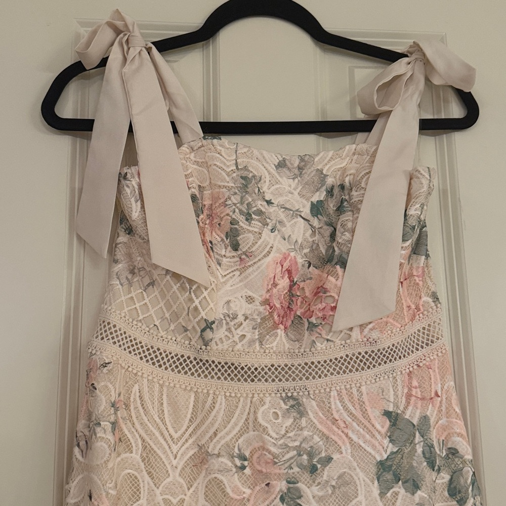 Floral Lace Midi Dress in Cream and Pink - Picture 4 of 7